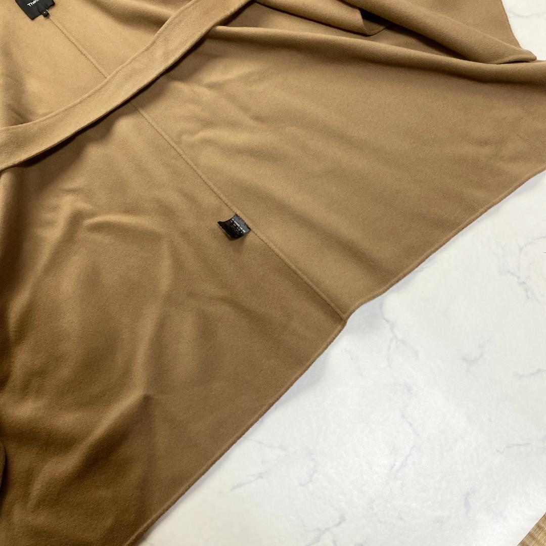 セオリー カシミヤ混 フード付きポンチョ ラップコート キャメルブラウン S