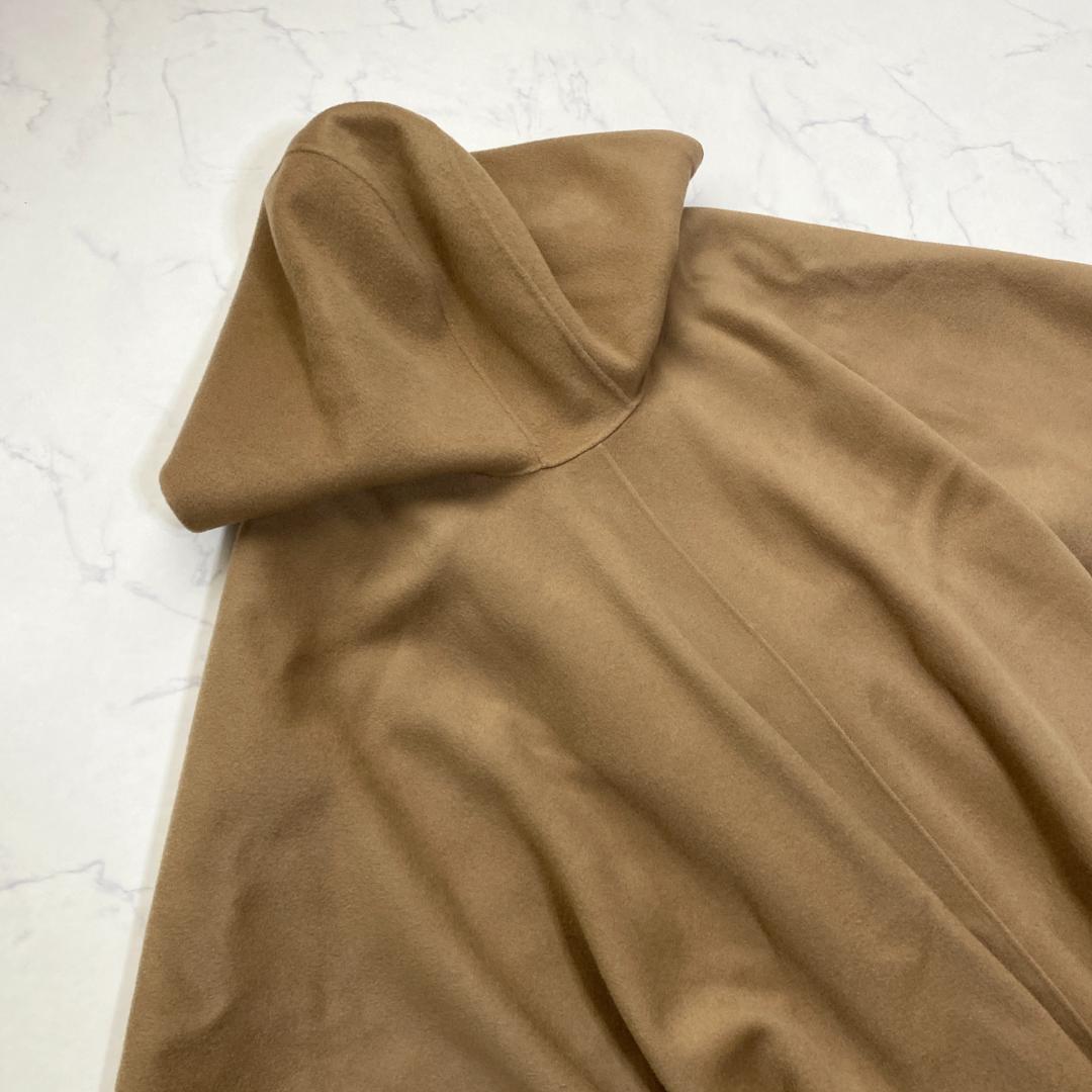 セオリー カシミヤ混 フード付きポンチョ ラップコート キャメルブラウン S