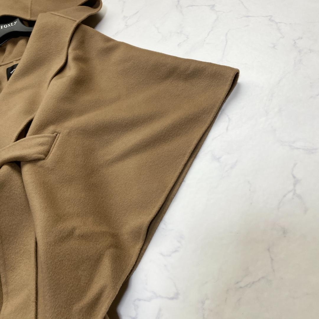 セオリー カシミヤ混 フード付きポンチョ ラップコート キャメルブラウン S