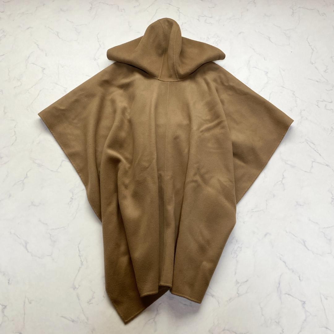 セオリー カシミヤ混 フード付きポンチョ ラップコート キャメルブラウン S