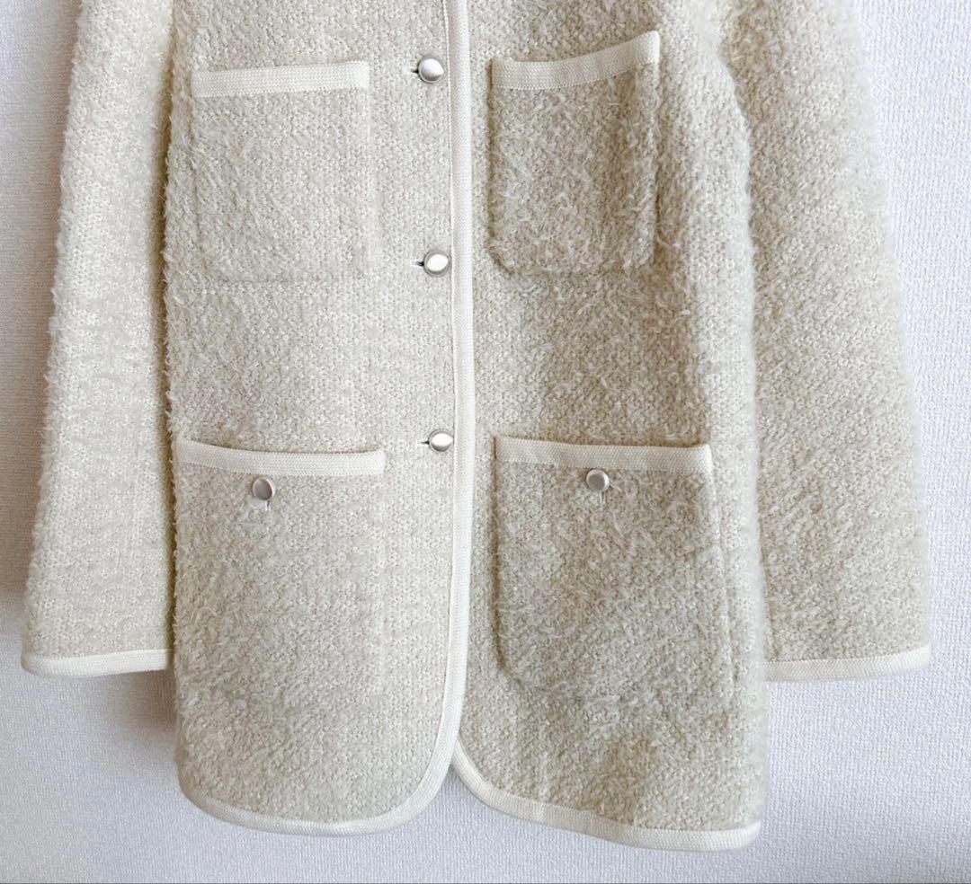 デミルクスビームス　定価46200円　ツイードコート　Mオフホワイト　銀ボタン