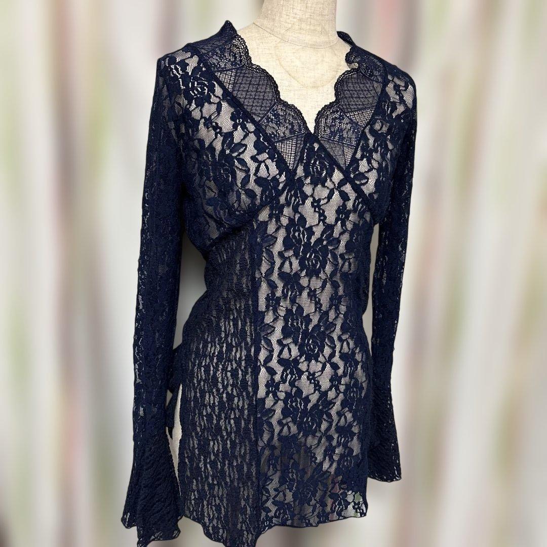 アメリCOMBINATION LACE TOPネイビー