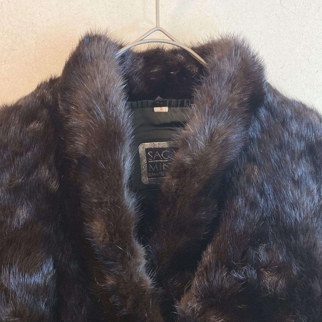 【サガミンク】（M）最高級 ミンクファーコート 銀タグ ダークブラウン