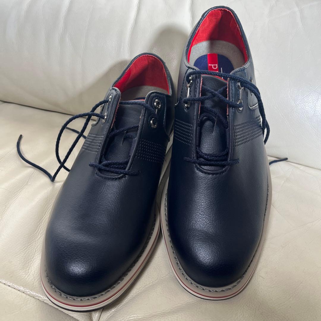 ネイビー レースアップ ゴルフシューズ