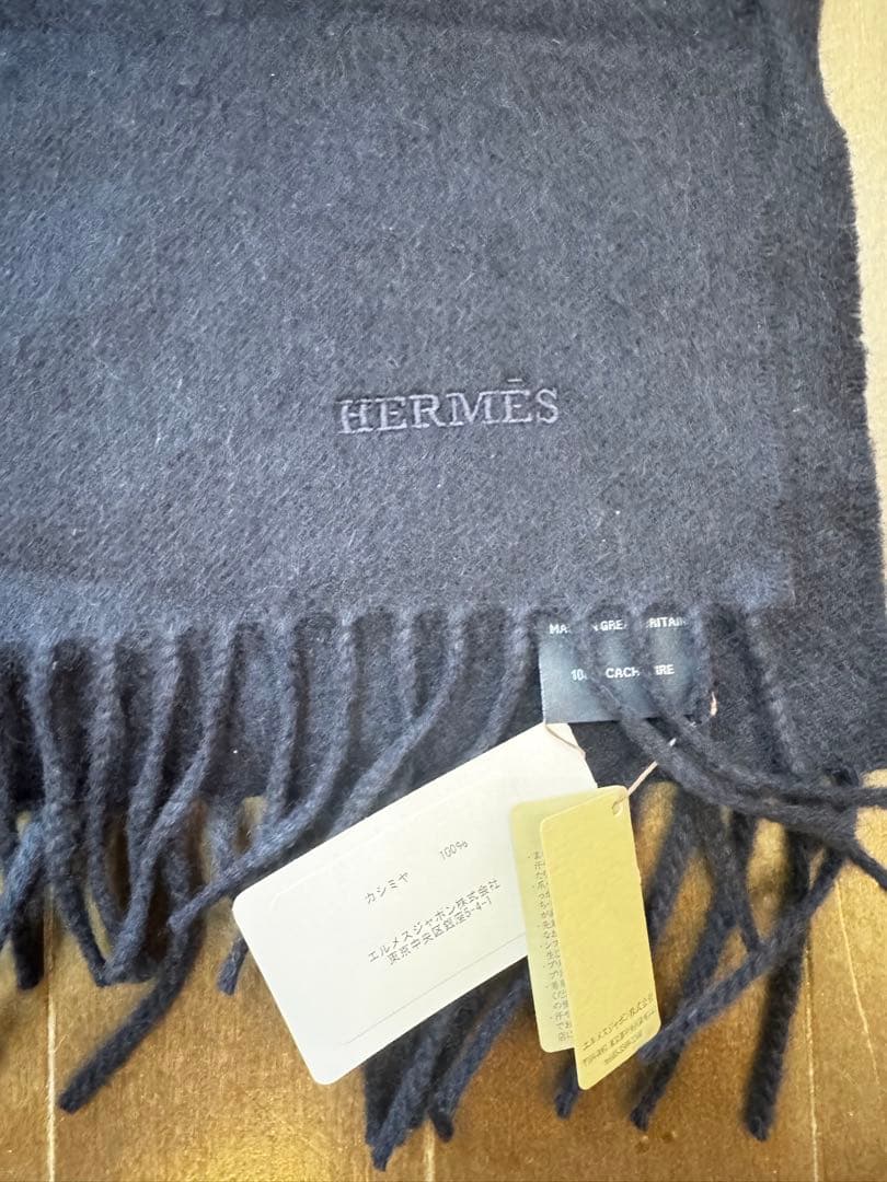 専用 HERMES ネイビー カシミヤマフラー