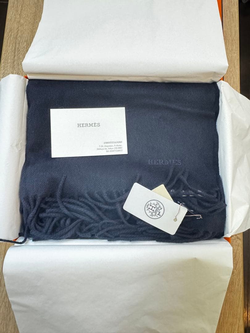 専用 HERMES ネイビー カシミヤマフラー