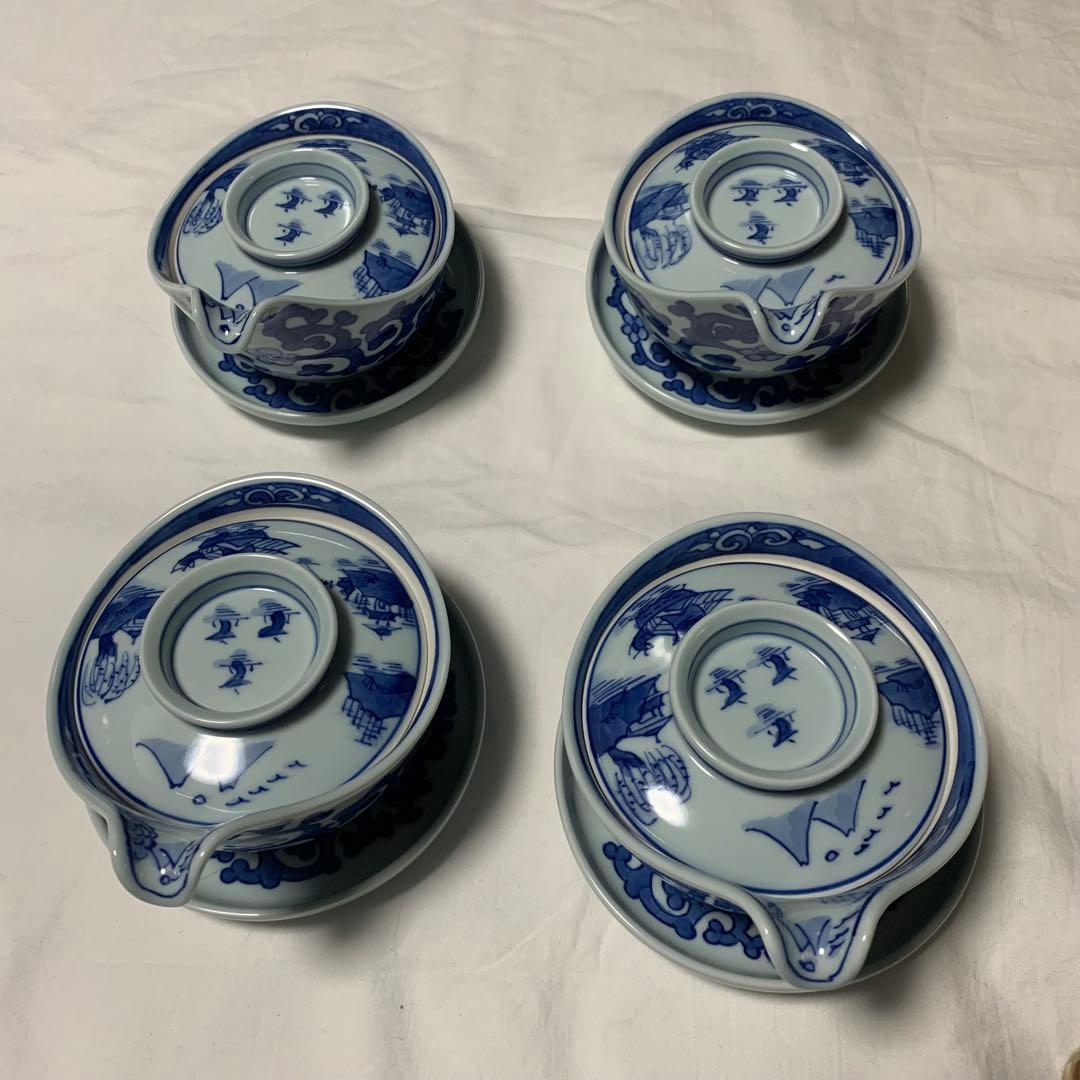 モモ 有田焼 青花山水図 蓋付き小鉢4客と豆皿セット