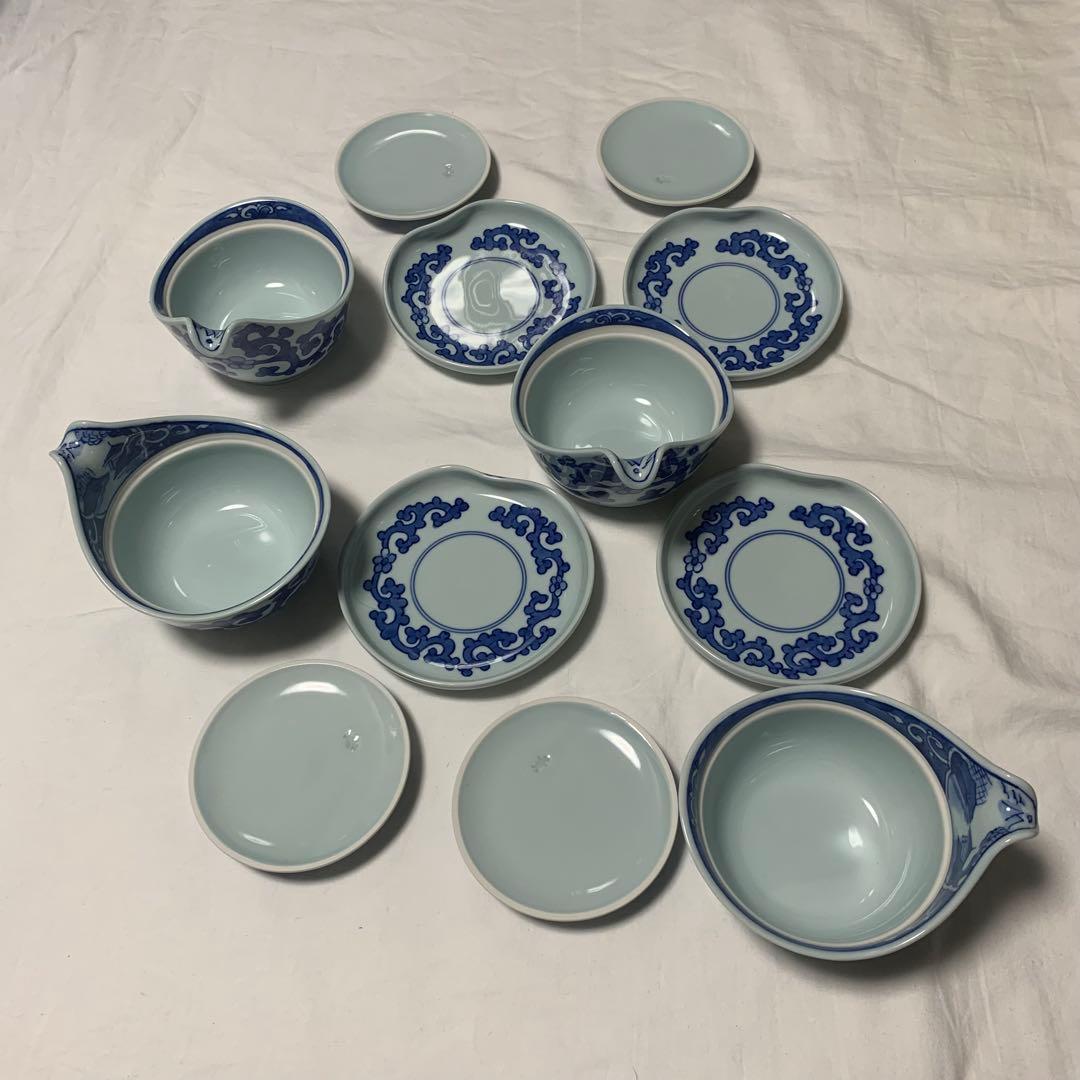 モモ 有田焼 青花山水図 蓋付き小鉢4客と豆皿セット