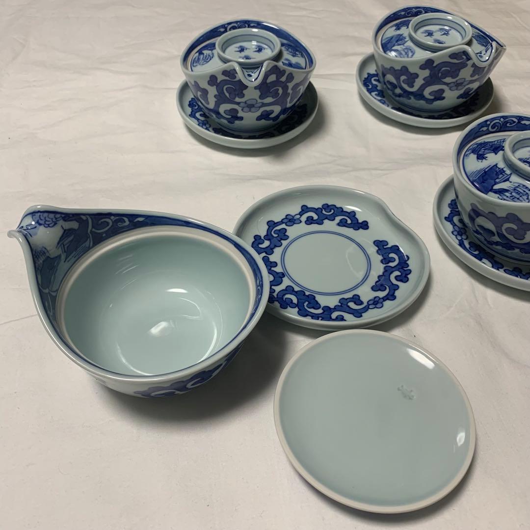 モモ 有田焼 青花山水図 蓋付き小鉢4客と豆皿セット