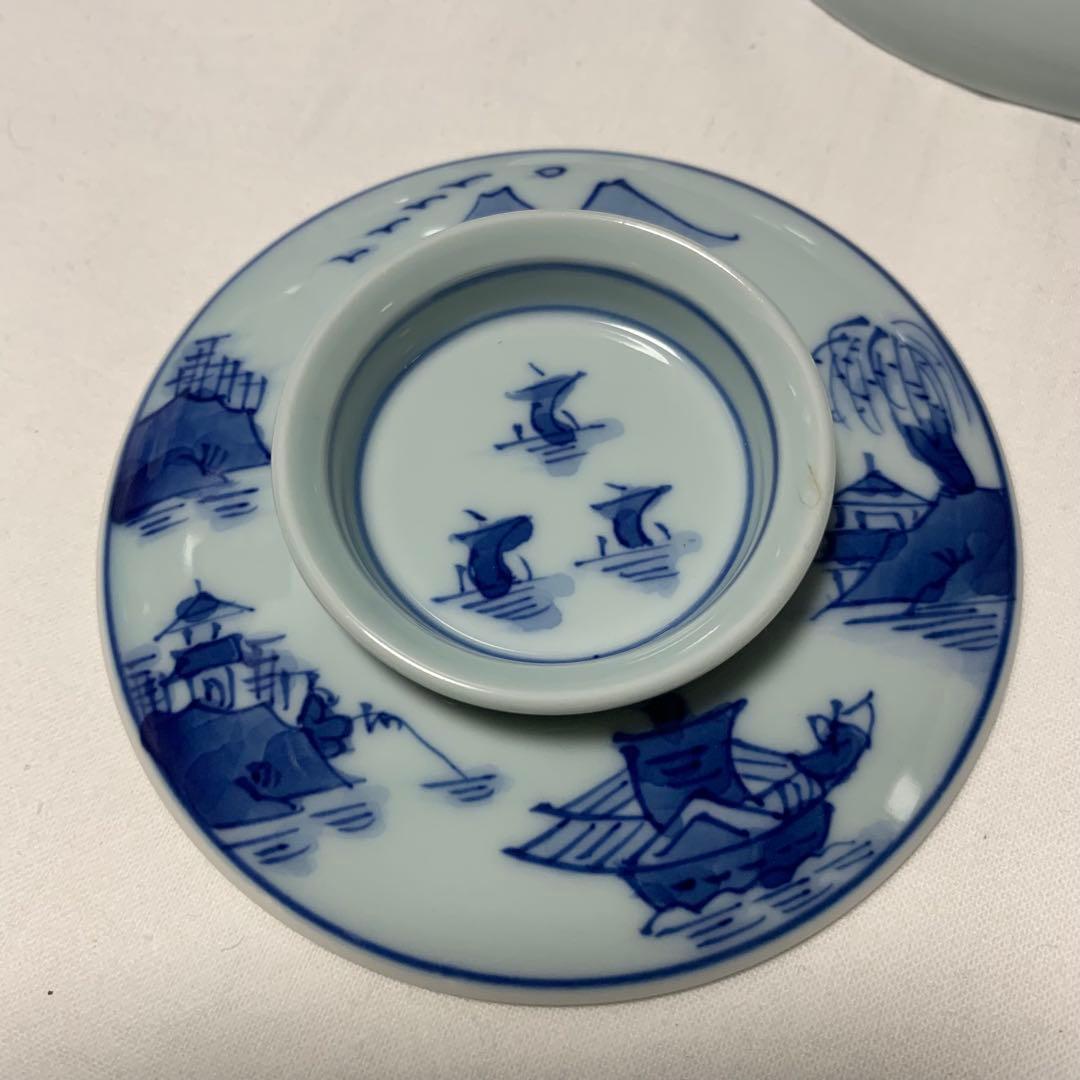 モモ 有田焼 青花山水図 蓋付き小鉢4客と豆皿セット