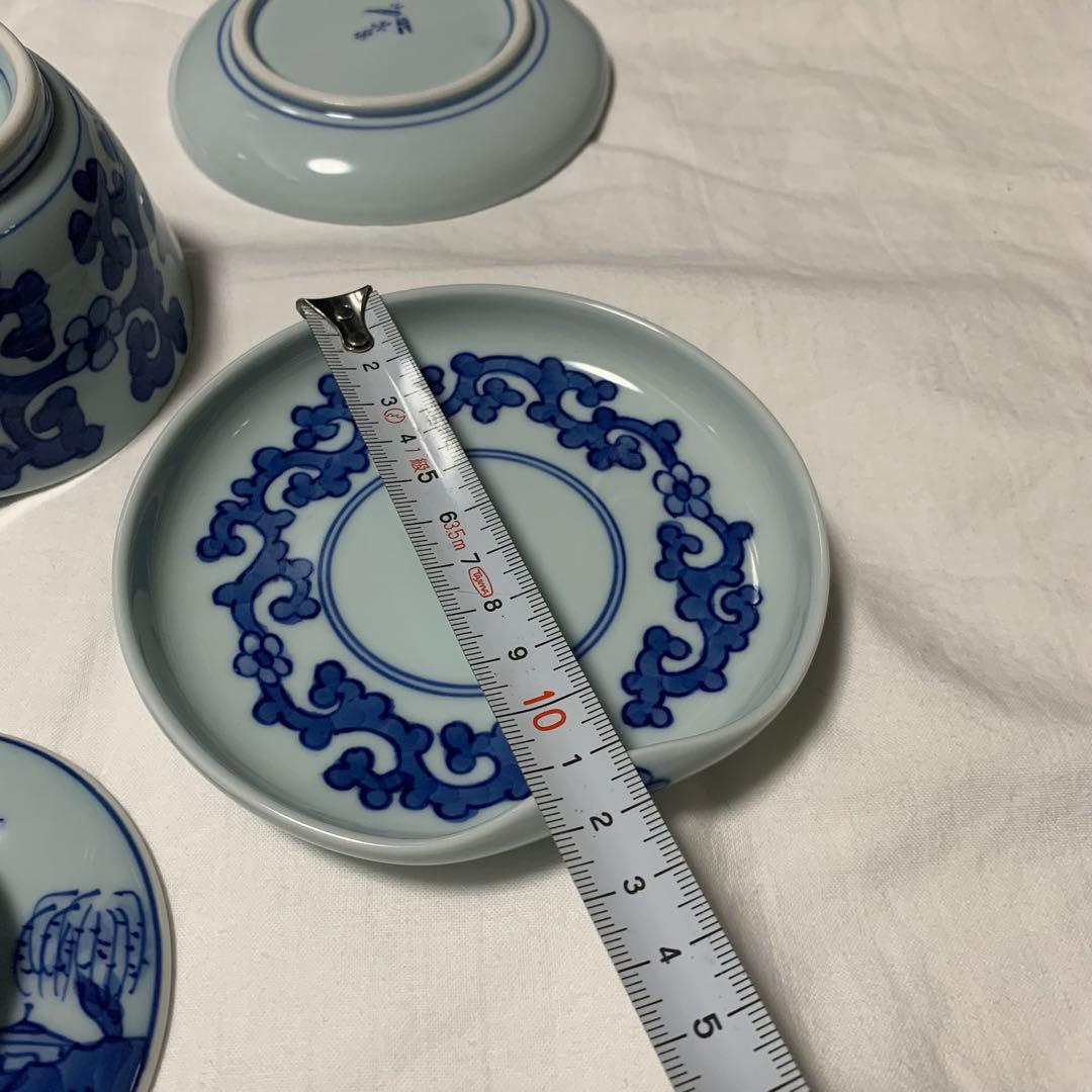 モモ 有田焼 青花山水図 蓋付き小鉢4客と豆皿セット