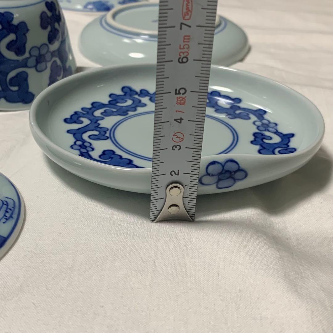 モモ 有田焼 青花山水図 蓋付き小鉢4客と豆皿セット