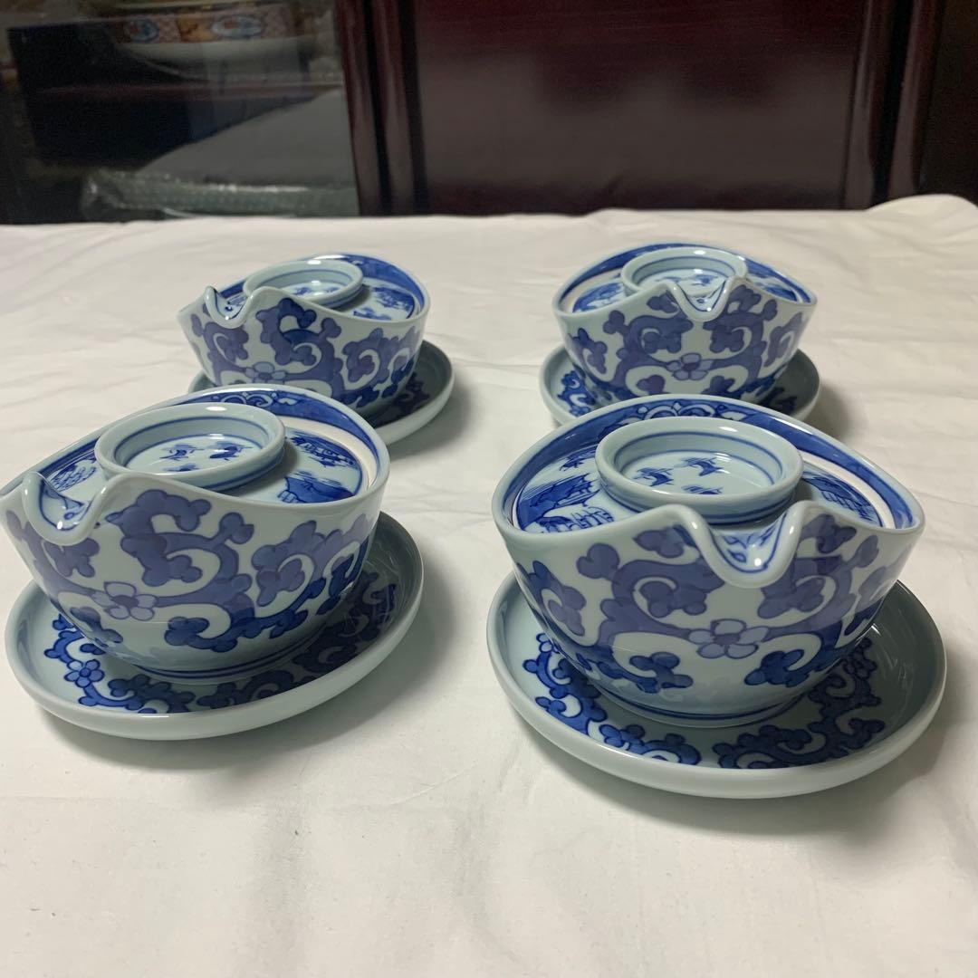 モモ 有田焼 青花山水図 蓋付き小鉢4客と豆皿セット