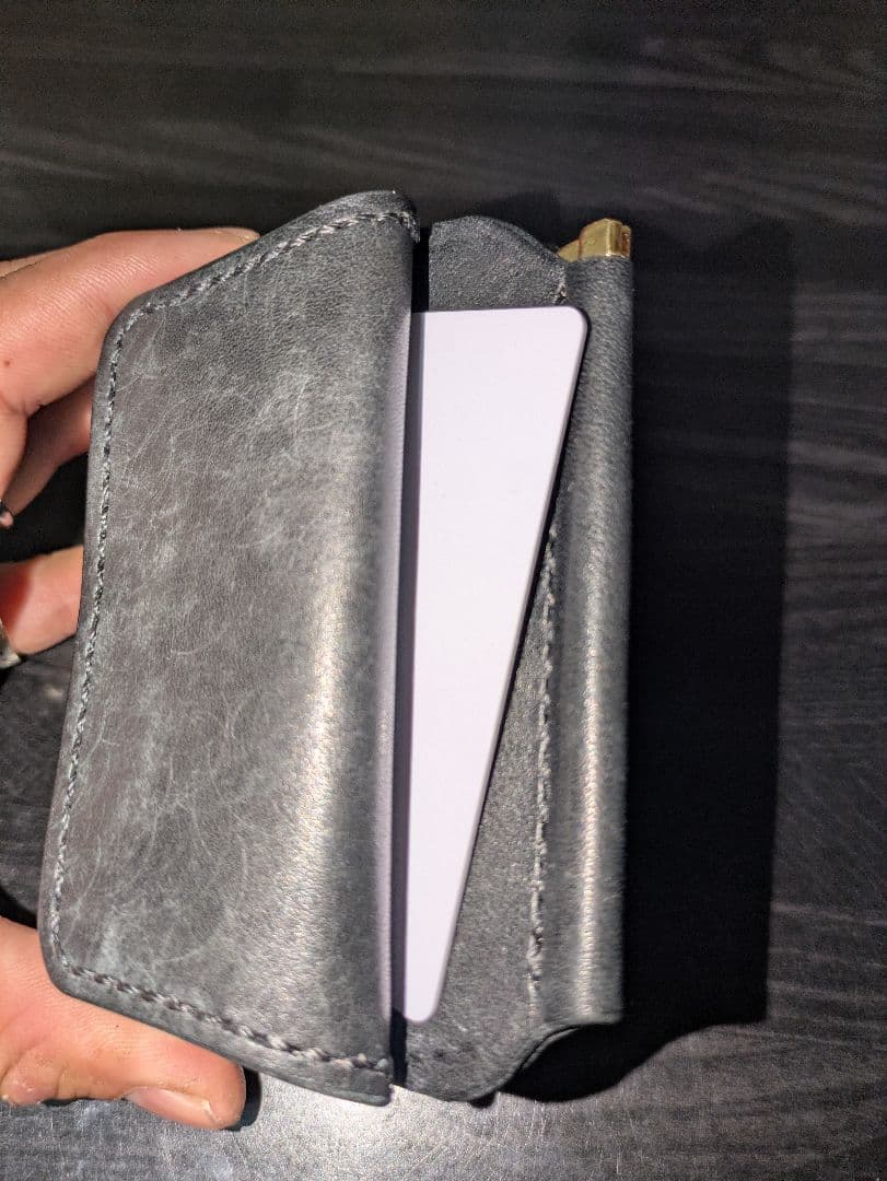 イタリアンレザー コンパクトウォレット マネークリップ式 ハンドメイド 本革