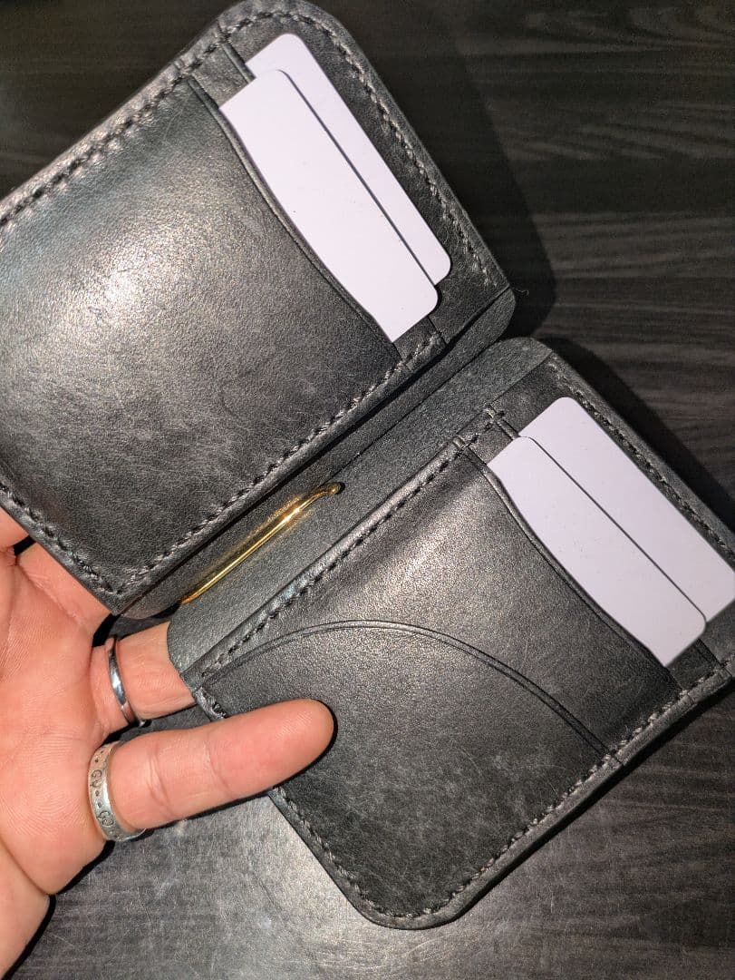 イタリアンレザー コンパクトウォレット マネークリップ式 ハンドメイド 本革