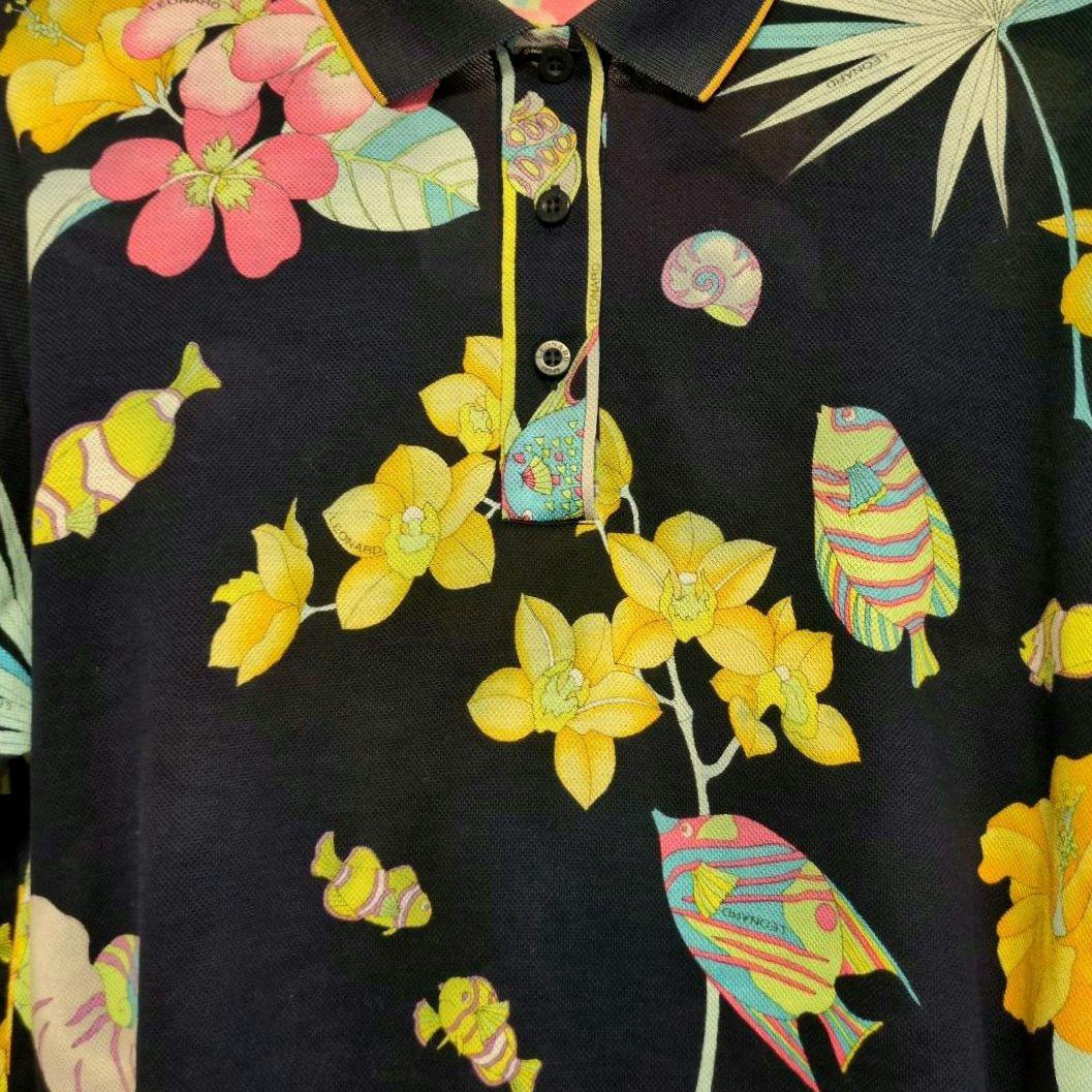 REONARD SPORT レオナール　熱帯魚とシンビジューム 長袖ポロシャツ