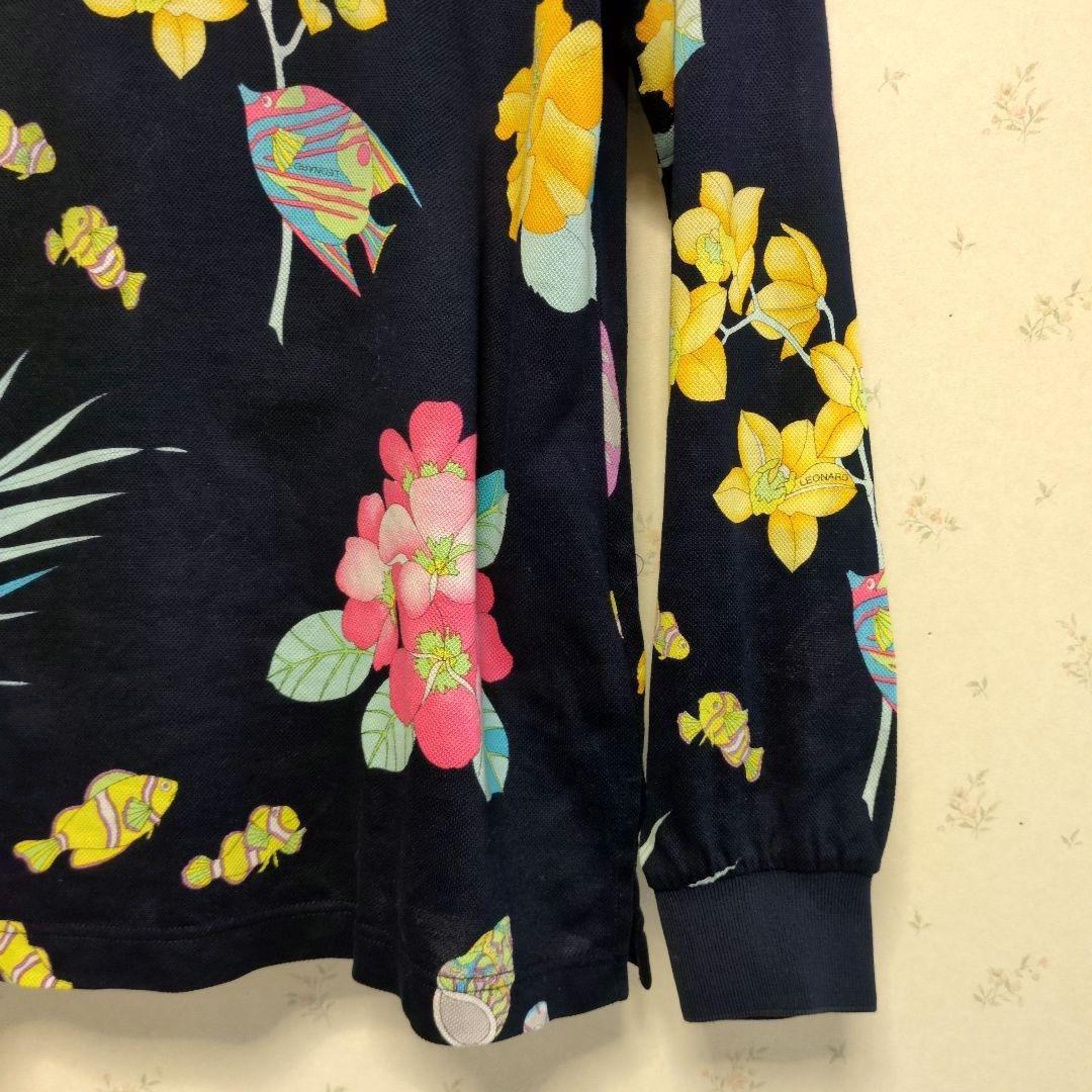 REONARD SPORT レオナール　熱帯魚とシンビジューム 長袖ポロシャツ