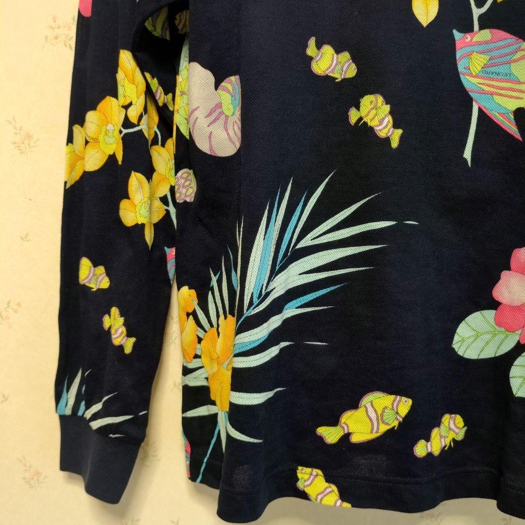 REONARD SPORT レオナール　熱帯魚とシンビジューム 長袖ポロシャツ