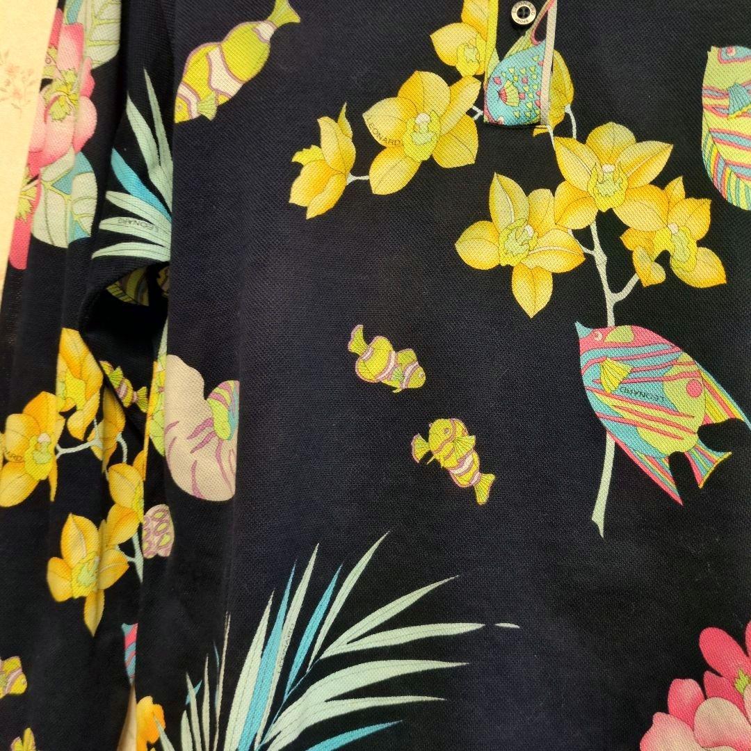 REONARD SPORT レオナール　熱帯魚とシンビジューム 長袖ポロシャツ