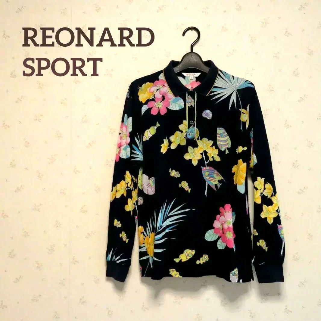 REONARD SPORT レオナール　熱帯魚とシンビジューム 長袖ポロシャツ