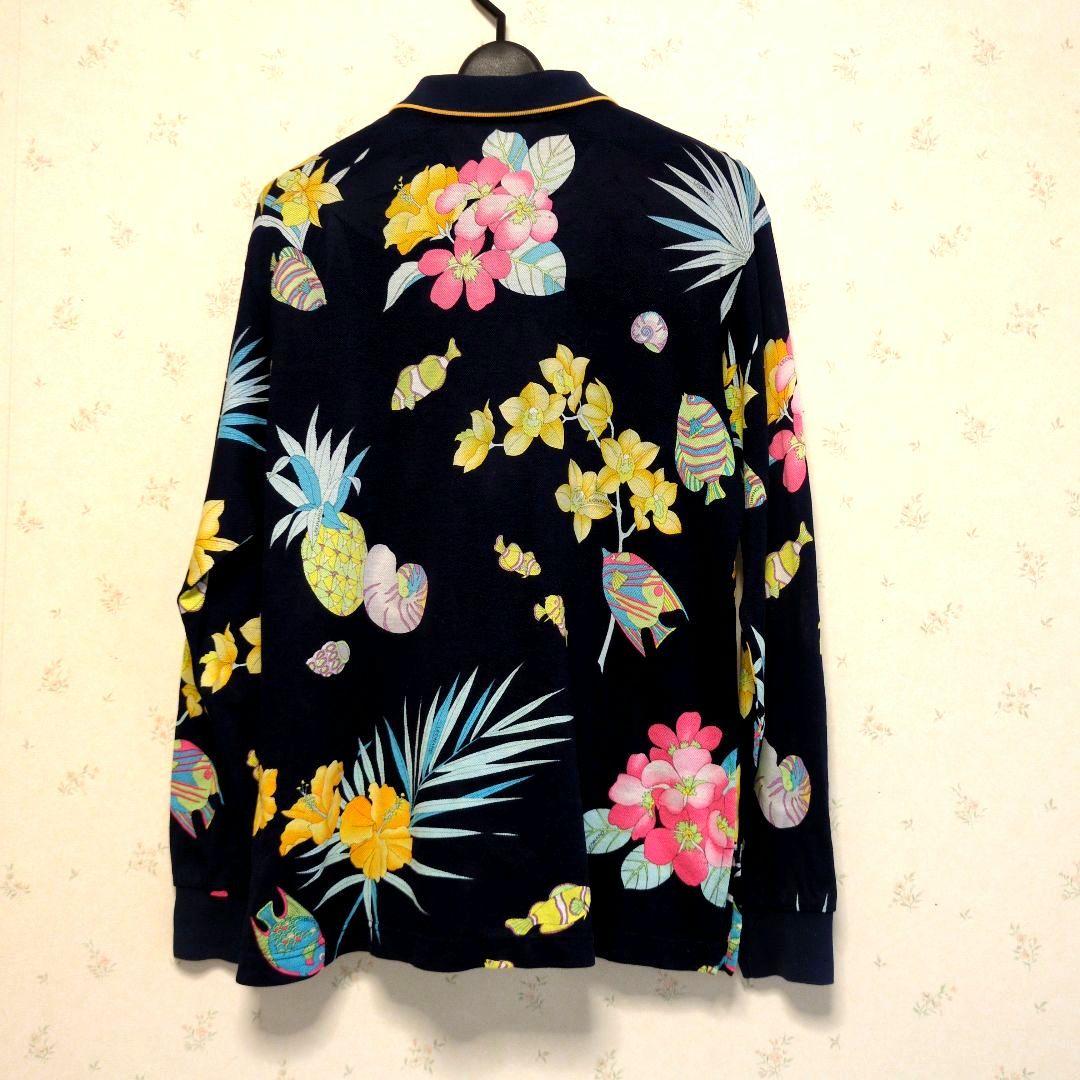 REONARD SPORT レオナール　熱帯魚とシンビジューム 長袖ポロシャツ