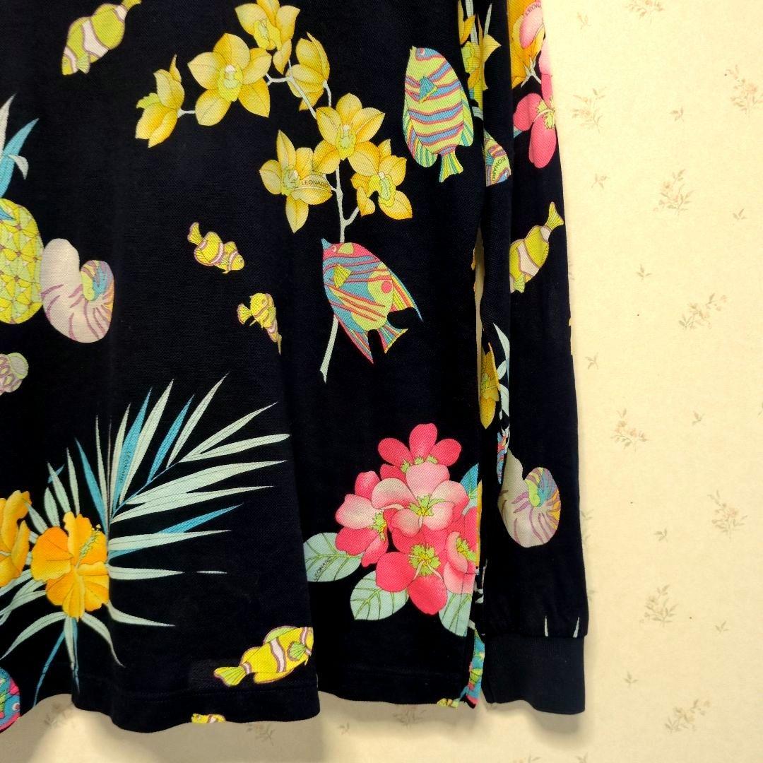 REONARD SPORT レオナール　熱帯魚とシンビジューム 長袖ポロシャツ