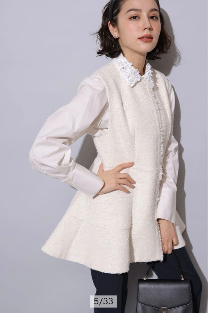 ゆべしArpege storyツイードフレアジレ ホワイト 1アルページュ