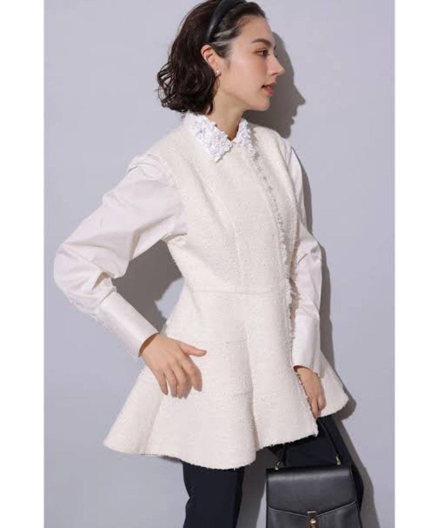 ゆべしArpege storyツイードフレアジレ ホワイト 1アルページュ