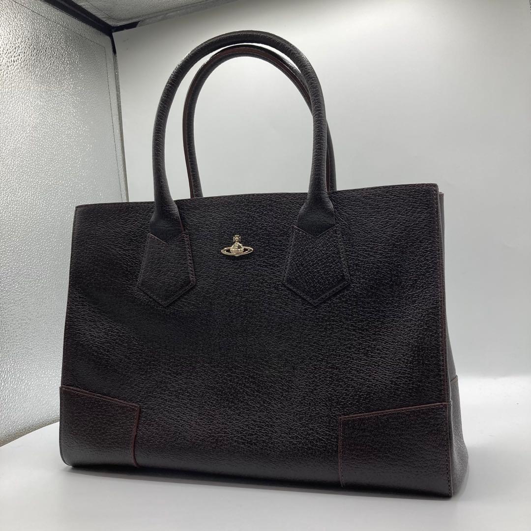 美品✨ヴィヴィアンウエストウッド トートバッグ エグゼクティブ2 銀オーブ　茶