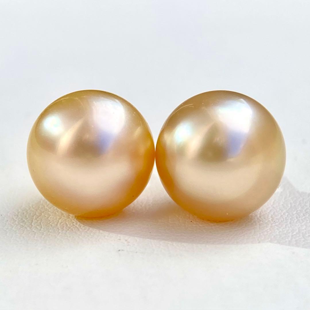 本真珠南洋白蝶真珠ゴールド12.5㍉s925直結ピアスBL929