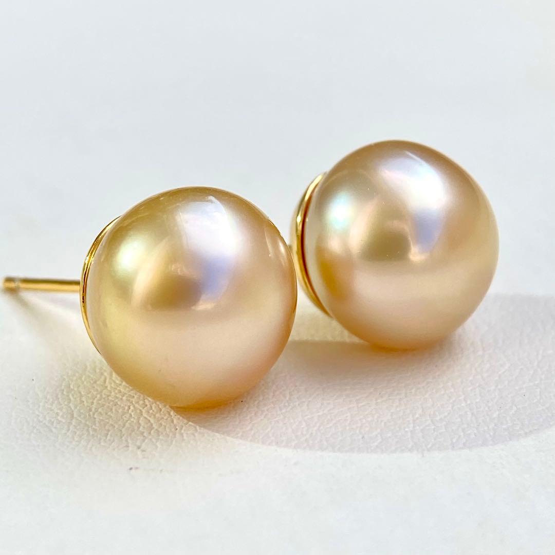 本真珠南洋白蝶真珠ゴールド12.5㍉s925直結ピアスBL929