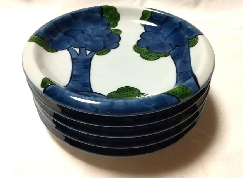 未使用品 源右衛門窯 染錦 大樹 銘々皿 5枚組