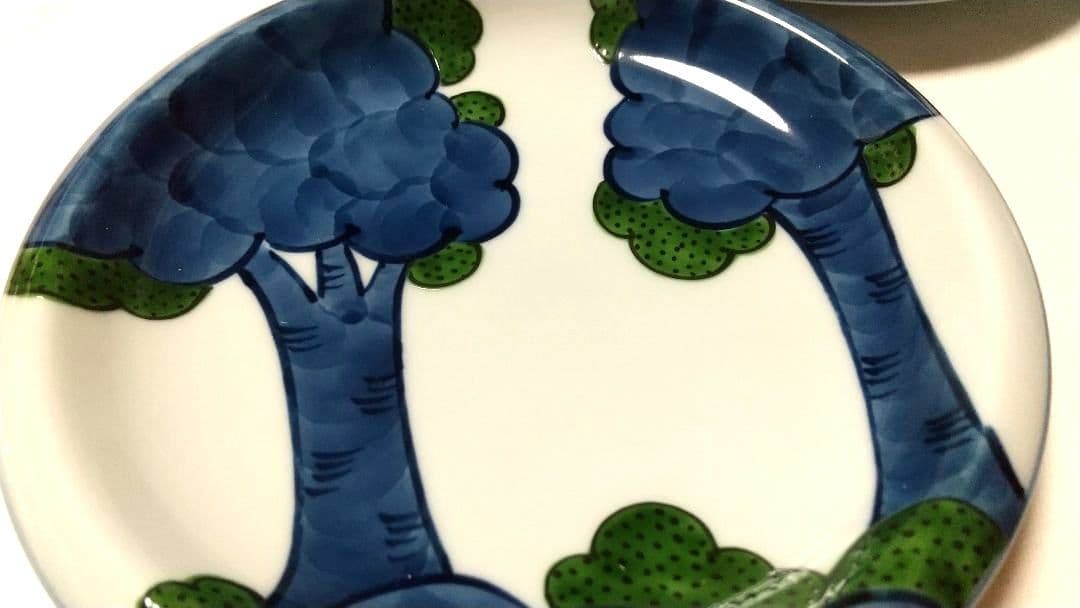 未使用品 源右衛門窯 染錦 大樹 銘々皿 5枚組