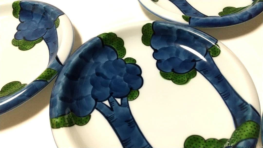 未使用品 源右衛門窯 染錦 大樹 銘々皿 5枚組