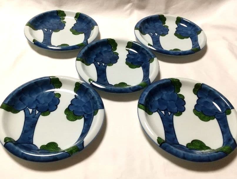 未使用品 源右衛門窯 染錦 大樹 銘々皿 5枚組