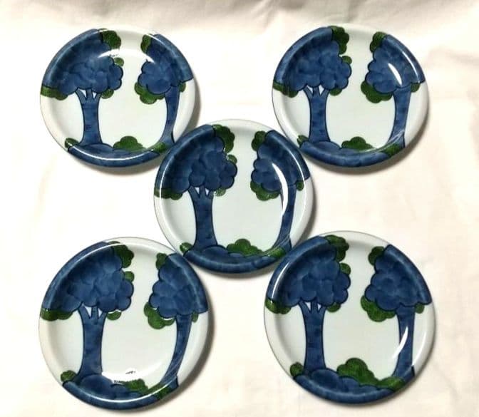 未使用品 源右衛門窯 染錦 大樹 銘々皿 5枚組