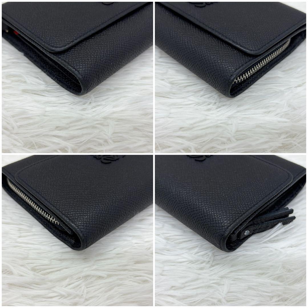 美品✨️ロエベ 二つ折り財布 アナグラム レザー ネイビー　バイカラー