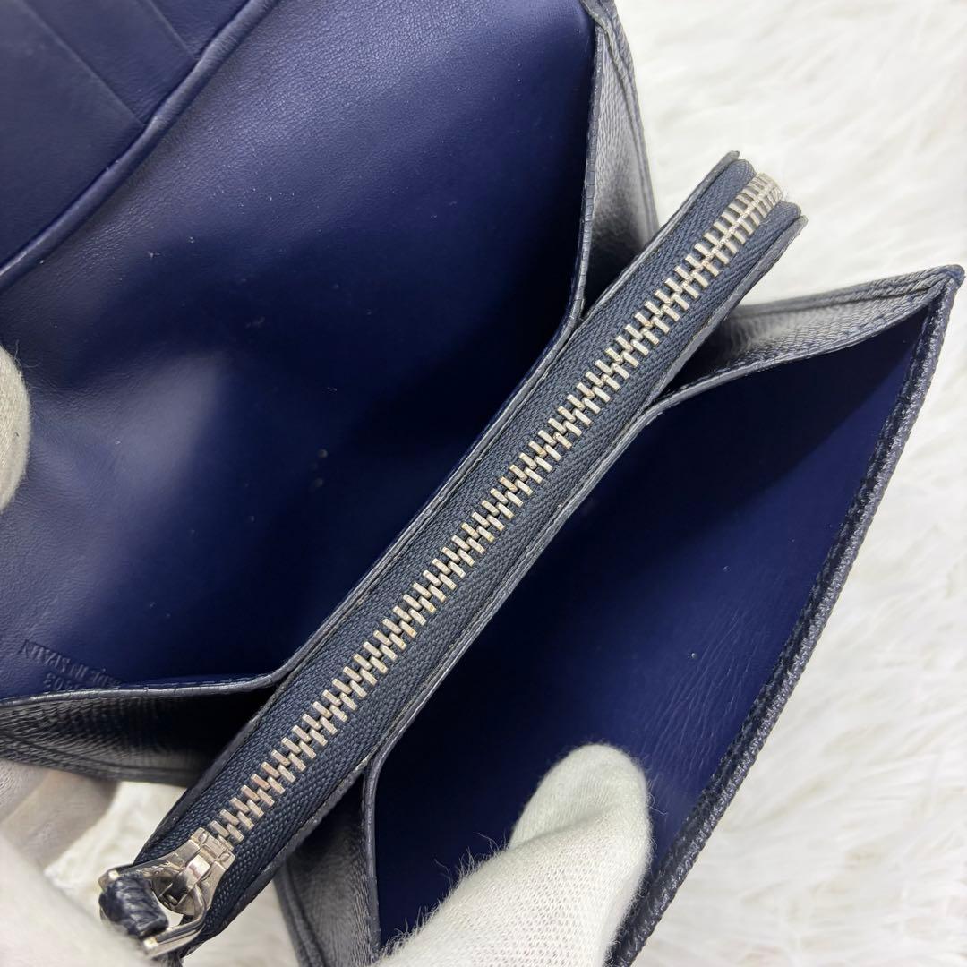 美品✨️ロエベ 二つ折り財布 アナグラム レザー ネイビー　バイカラー