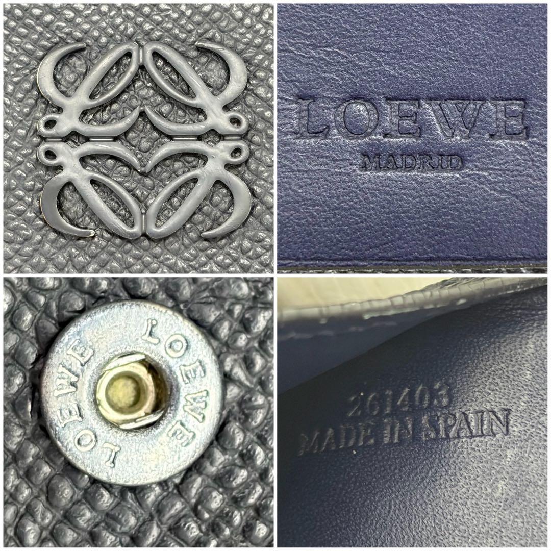 美品✨️ロエベ 二つ折り財布 アナグラム レザー ネイビー　バイカラー