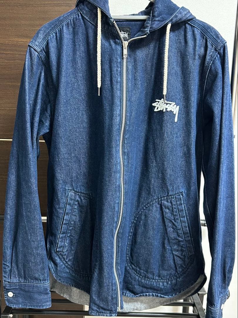 stussy デニム刺繍　ジップアップライトアウター