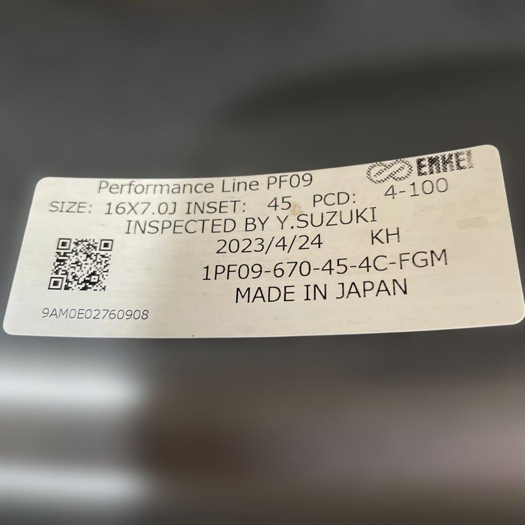 エンケイホイール16インチ7j4穴PCD100 インセット45.PF09.2本