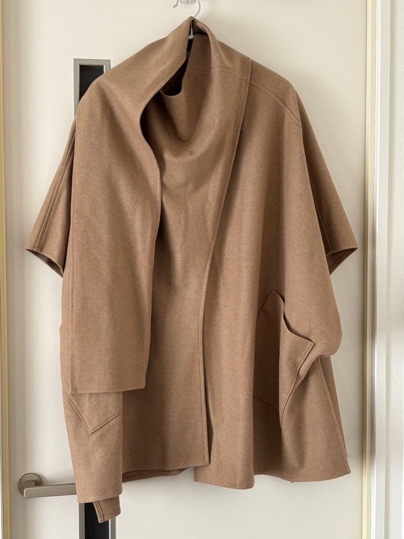 ウール混合 ベージュ ポンチョ