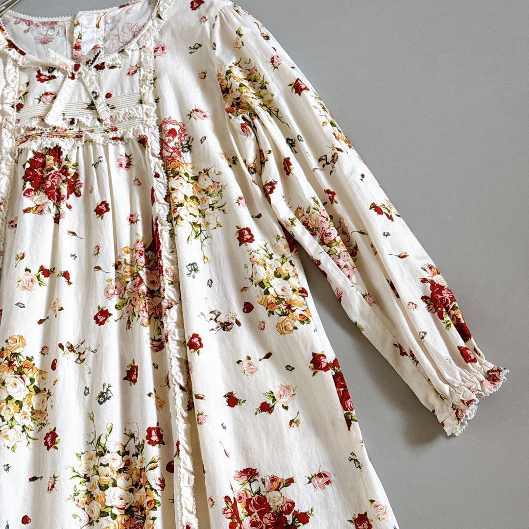 21年モデル✨ピンクハウス アンジェリークローズ柄 ミディ丈ワンピース フリル