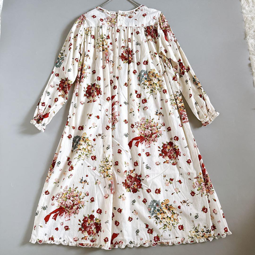 21年モデル✨ピンクハウス アンジェリークローズ柄 ミディ丈ワンピース フリル