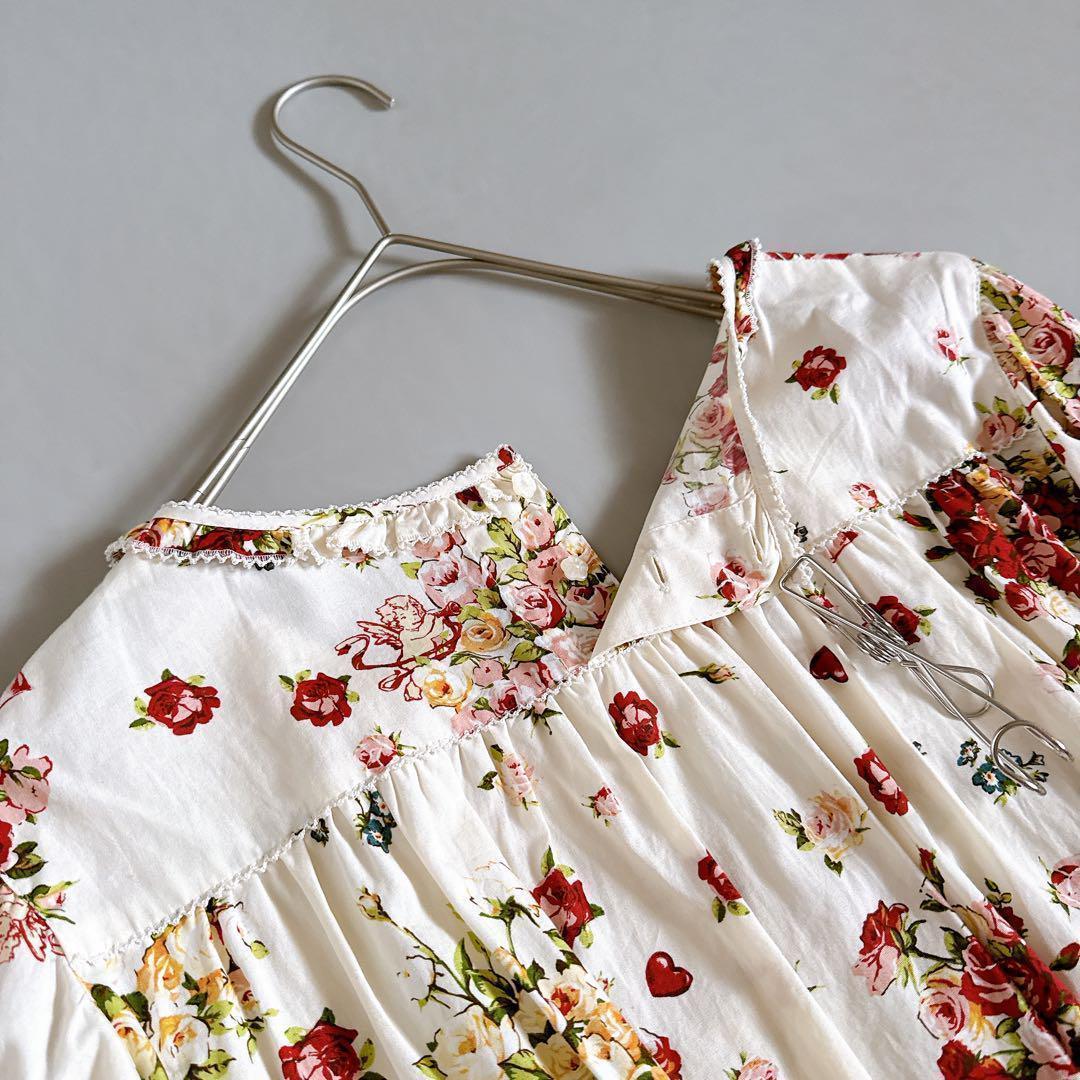 21年モデル✨ピンクハウス アンジェリークローズ柄 ミディ丈ワンピース フリル