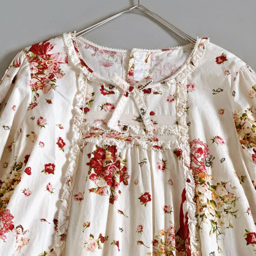 21年モデル✨ピンクハウス アンジェリークローズ柄 ミディ丈ワンピース フリル