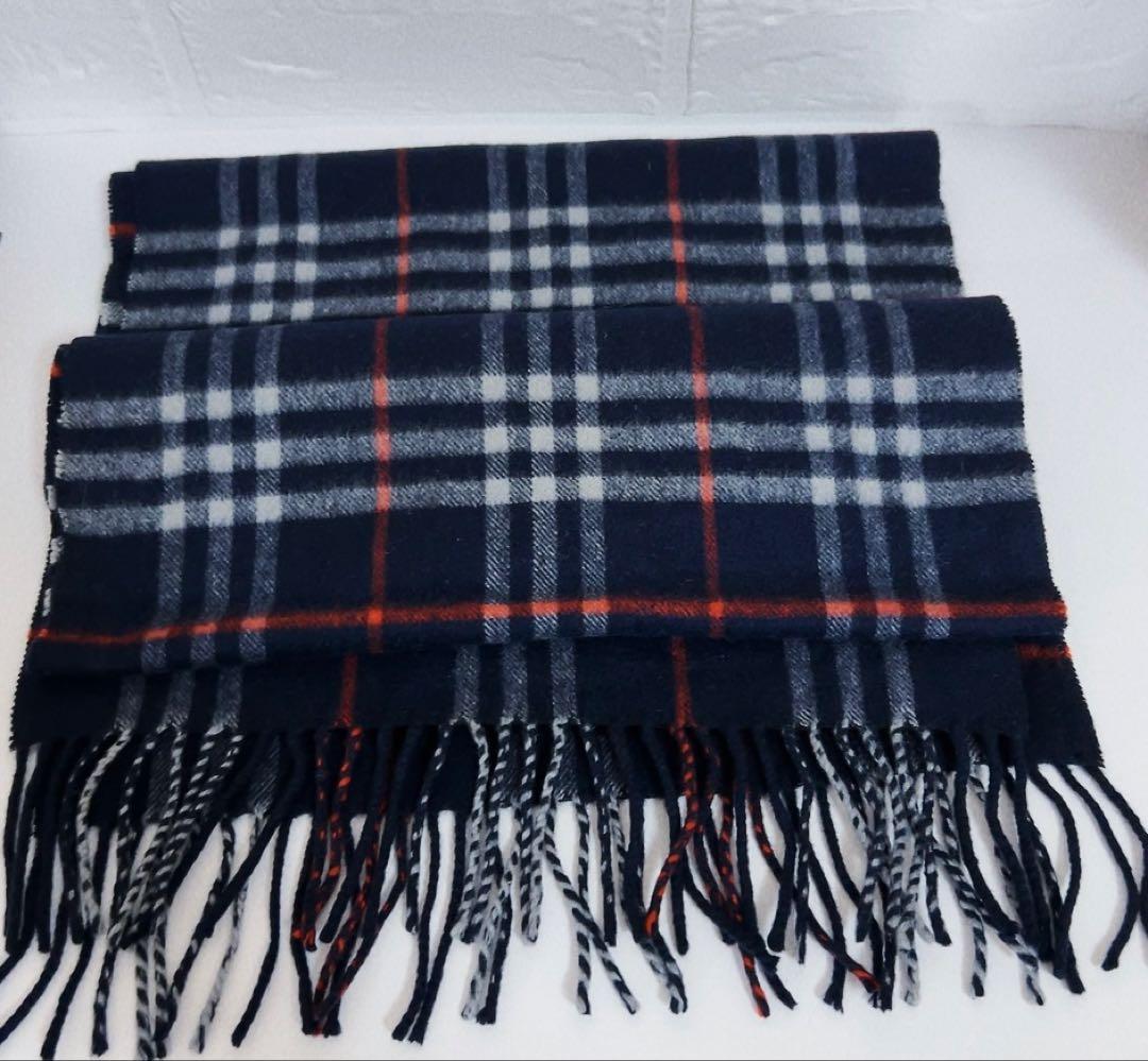バーバリー　BURBERRY マフラー　チェック　ブルー系　カシミヤ100%