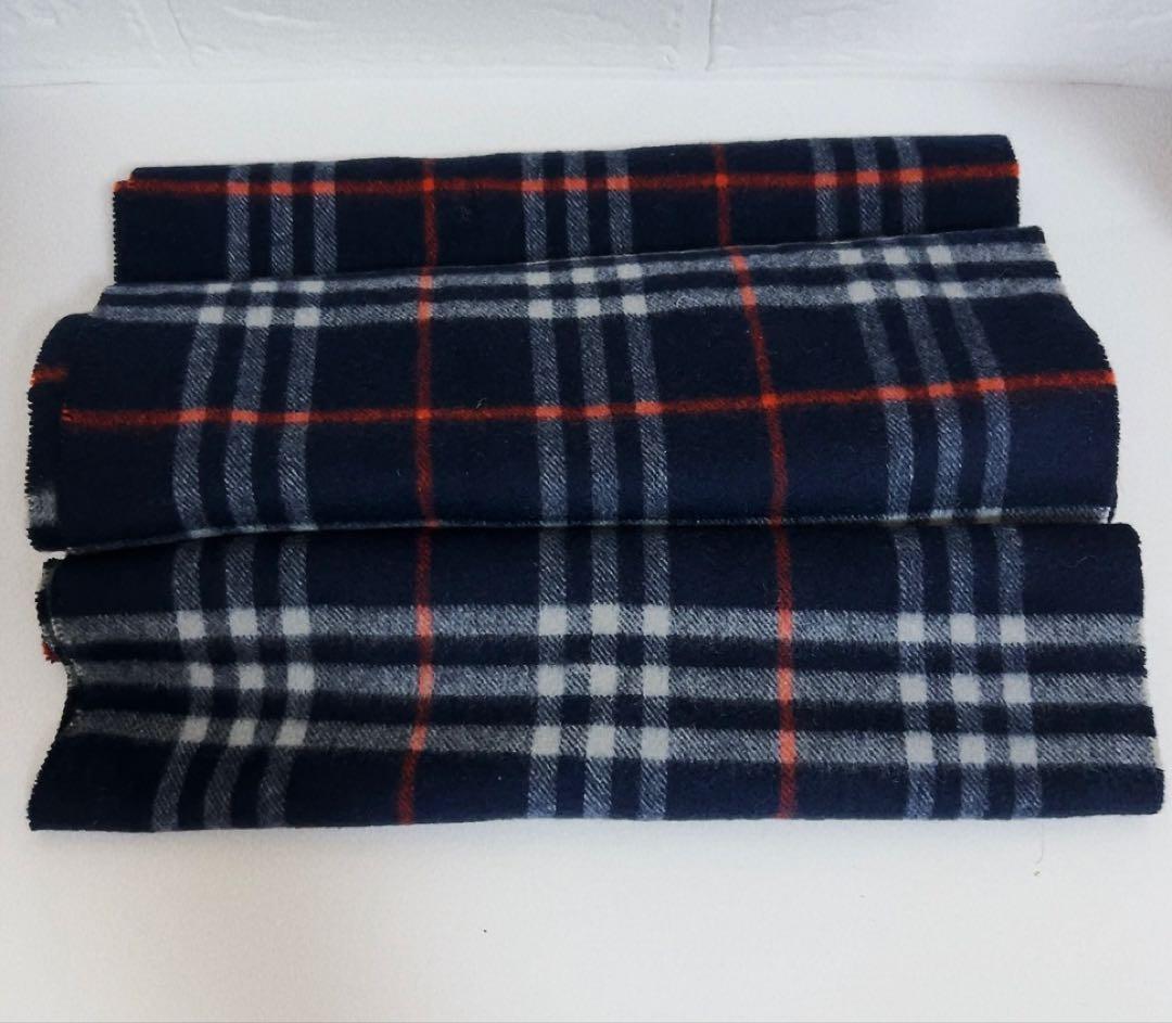 バーバリー　BURBERRY マフラー　チェック　ブルー系　カシミヤ100%