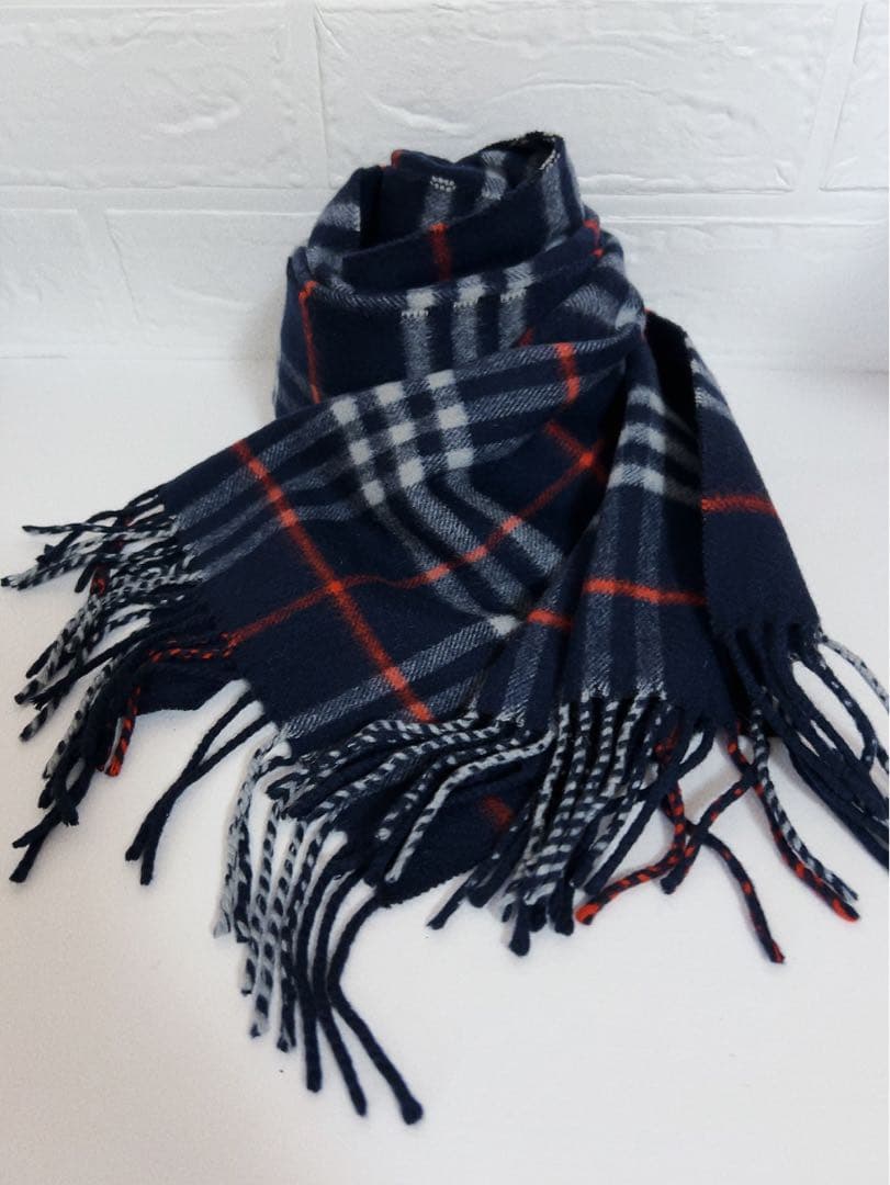 バーバリー　BURBERRY マフラー　チェック　ブルー系　カシミヤ100%