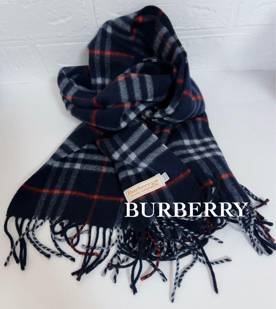 バーバリー　BURBERRY マフラー　チェック　ブルー系　カシミヤ100%